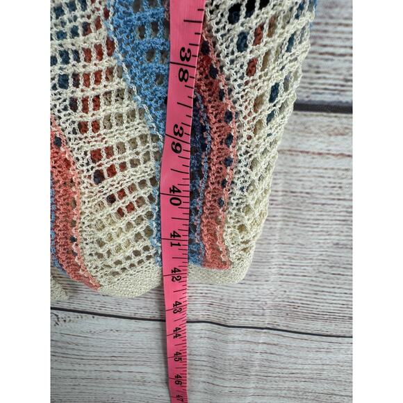 POL Open Knit Cover Up Cardigan Sweater Womens Small Cream Blue Pink - Picture 11 of 11